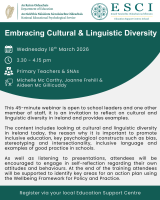 Embracing Cultural and Linguistic Diversity - Primary Teachers & SNAs(Repeat)