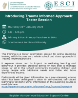 Introducing a Trauma Informed Approach - Taster Session - Primary & Post-Primary Teachers & SNAs