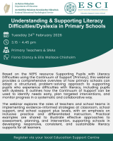 Understanding & Supporting Literacy Difficulties/ Dyslexia in Primary School (Repeat) - Primary Teachers & SNAs