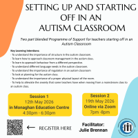 Setting Up and Starting Off in an Autism Classroom (Part 1 face-to-face, part 2 online)
