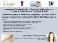 Final Session RESCHEDULED FOR 7TH FEB  Managing & Understanding Challenging Behaviour for Primary & Post Primary Teachers & SNAs